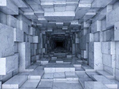 3D tunnel gemaakt van stenen blokken
