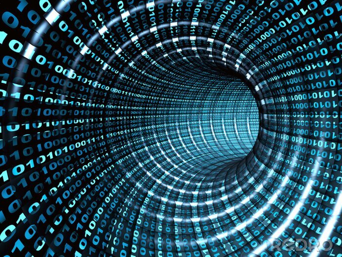 Fotobehang 3D tunnel met binaire code
