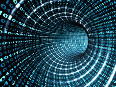 Fotobehang 3D tunnel met binaire code