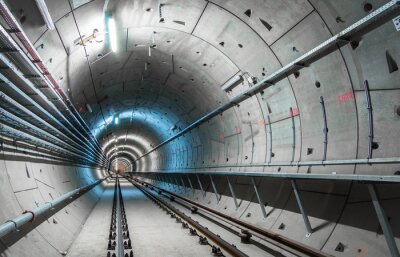 Fotobehang 3D tunnel met blauw licht