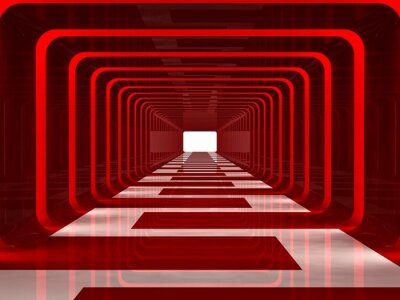 Fotobehang 3D tunnel met rood licht