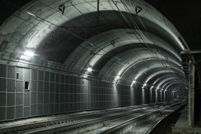 Fotobehang 3D tunnel met treinsporen