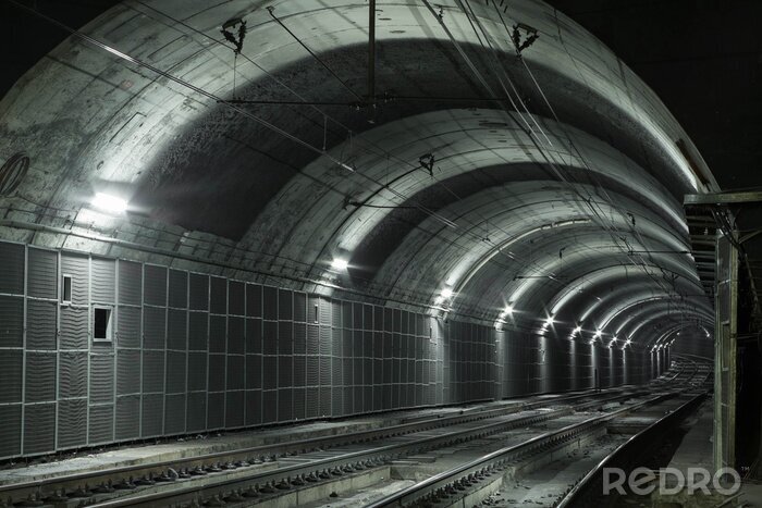 Fotobehang 3D tunnel met treinsporen