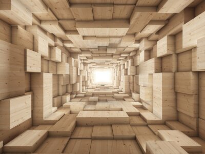 Fotobehang 3D tunnel van hout
