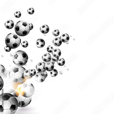 Fotobehang 3D voetballen op witte achtergrond