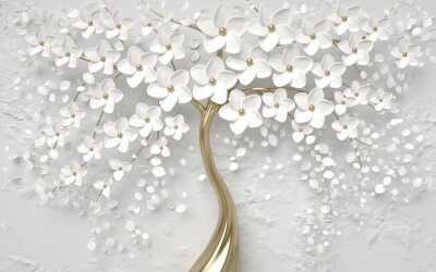 Fotobehang 3d wallpaper tree silver flower
