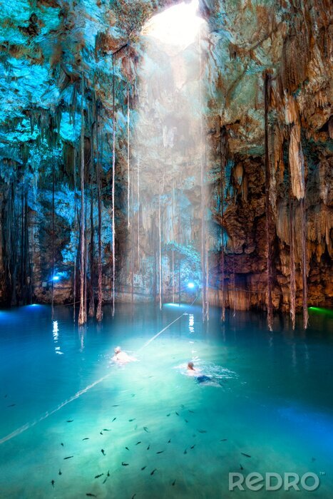 Fotobehang 3D waterval in een grot