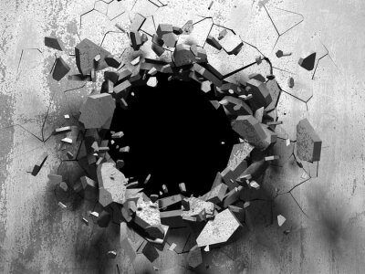 Fotobehang 3D zwart gat in een betonnen muur