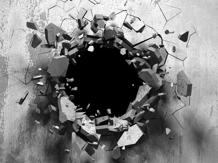 Fotobehang 3D zwart gat in een betonnen muur