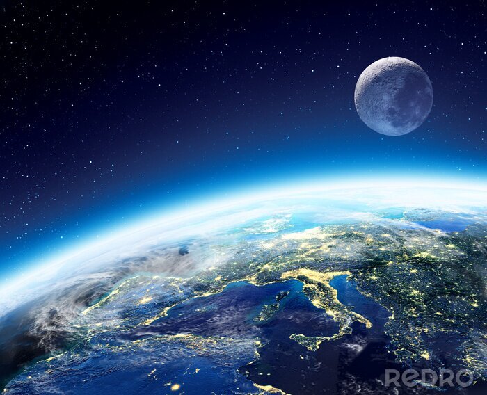 Fotobehang Aarde en de maan bekeken vanuit de ruimte 's nachts - Europe