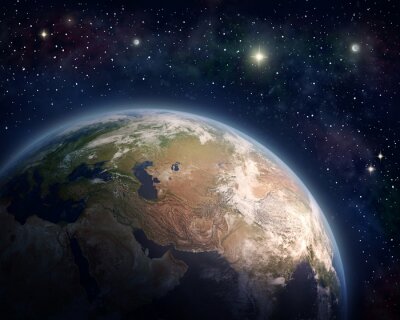 Fotobehang Aarde vanuit de ruimte en de sterren