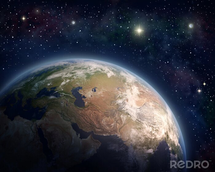 Fotobehang Aarde vanuit de ruimte en de sterren
