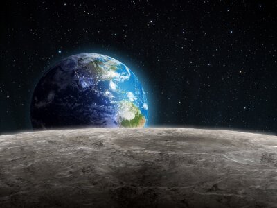 Fotobehang Aarde vanuit het heelal in donkerblauw