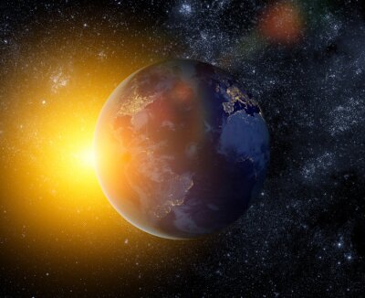 Aarde verlicht door de zon realistische graphics