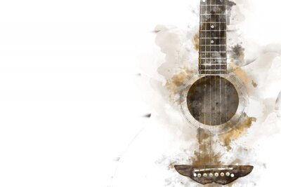 Fotobehang Abstract aquarelschilderij met een gitaar