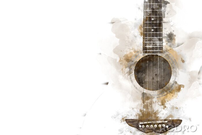 Fotobehang Abstract aquarelschilderij met een gitaar