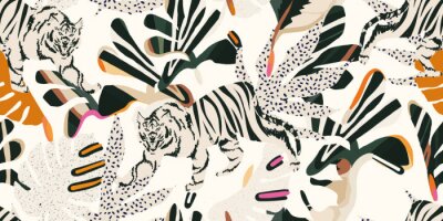 Fotobehang Abstract junglepatroon met tijgers