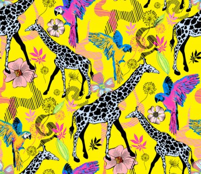Fotobehang Abstract kleurrijk ontwerp met giraffen