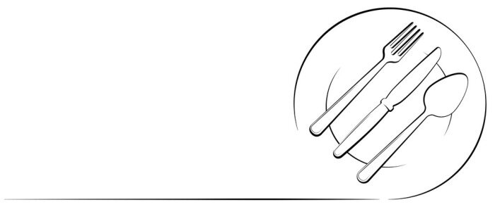 Fotobehang Abstract logo van een café of een restaurant. Een lepel, een mes en een vork op een plaat. Een eenvoudige uitlijn.