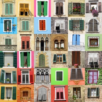 Fotobehang abstract muur gemaakt van mooie oude ramen uit Italië