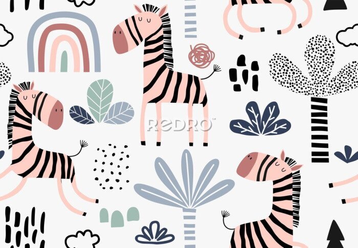 Fotobehang Abstract ontwerp met roze zebra's