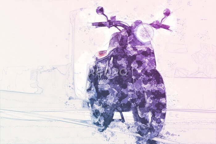 Fotobehang Abstract painted motocycle with texture, blue and purple colors