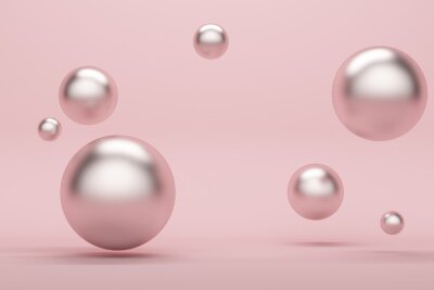 Fotobehang Abstract pink background with metallic flying spheres. 3d rendering