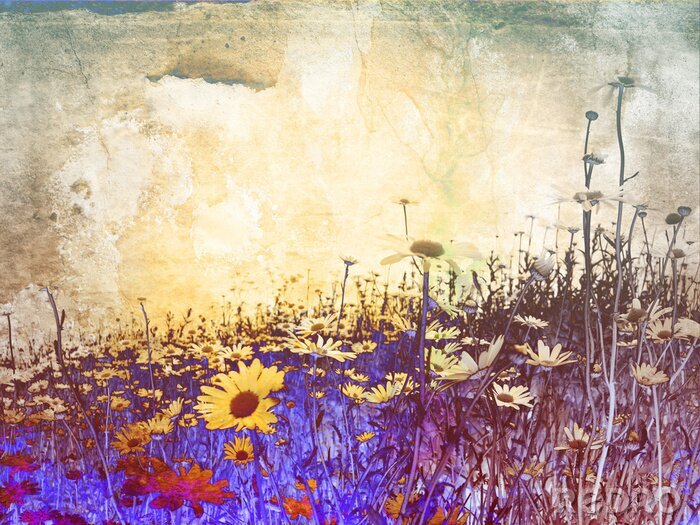 Fotobehang Abstract veld met bloemen