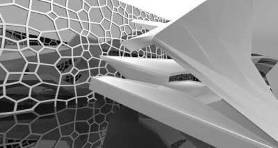 Fotobehang Abstract white and black interior multilevel public space with window. 3D illustration and rendering.
