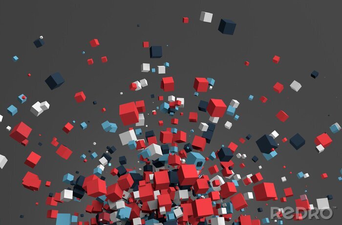 Fotobehang Abstracte 3D-weergave van Flying Cubes.