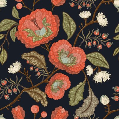 Abstracte bloemen op twijgen op zwarte achtergrond