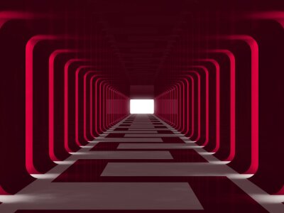Fotobehang Abstracte futuristische rode tunnel