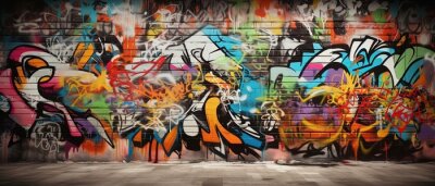 Fotobehang Abstracte graffiti op een bakstenen muur