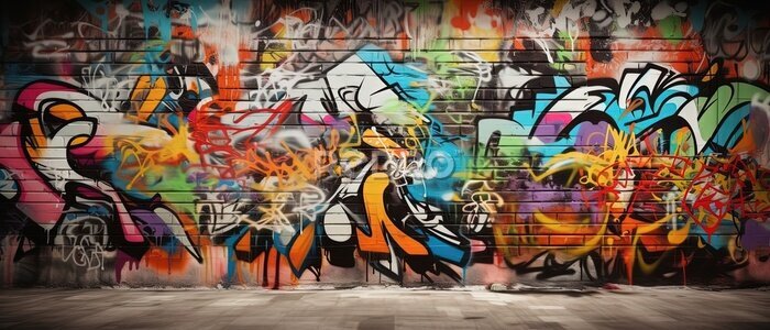 Fotobehang Abstracte graffiti op een bakstenen muur