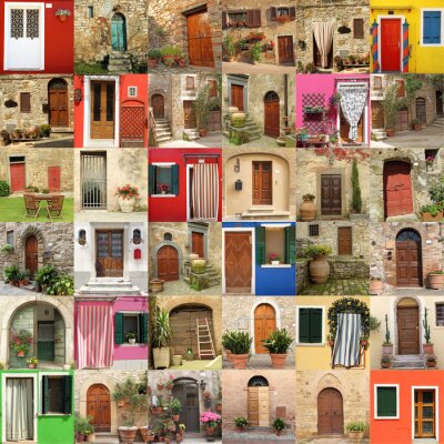Fotobehang abstracte huis gemaakt van vele deuren