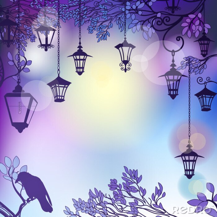 Fotobehang Abstracte lantaarns op een gekleurde achtergrond