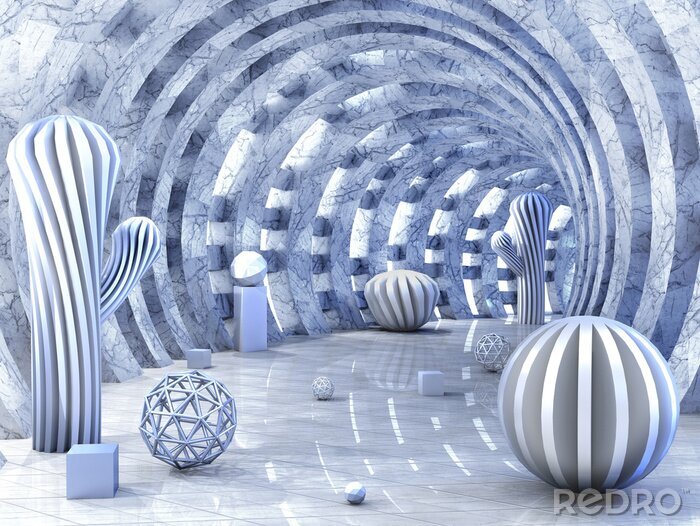 Fotobehang Abstracte tunnel met ballen