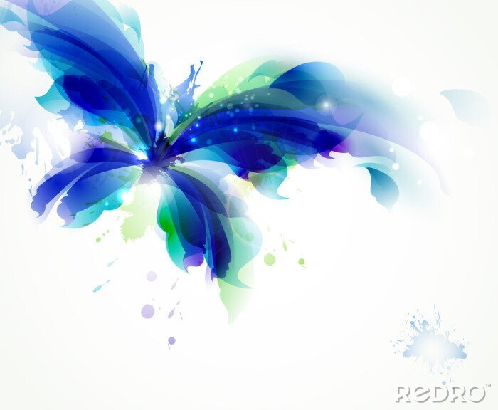 Fotobehang Abstracte vlinder met blauw en cyaan vlekken