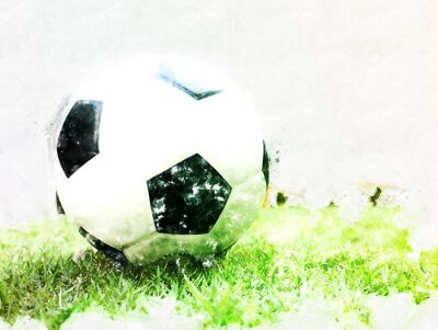 Fotobehang Abstracte voetbalbal op groene graswaterverf het schilderen achtergrond.