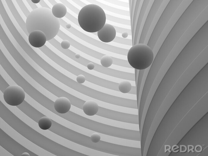 Fotobehang Abstracte voorstelling van ballen in een tunnel