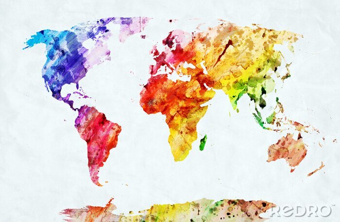 Fotobehang Abstracte wereldkaart geschilderd met waterverf