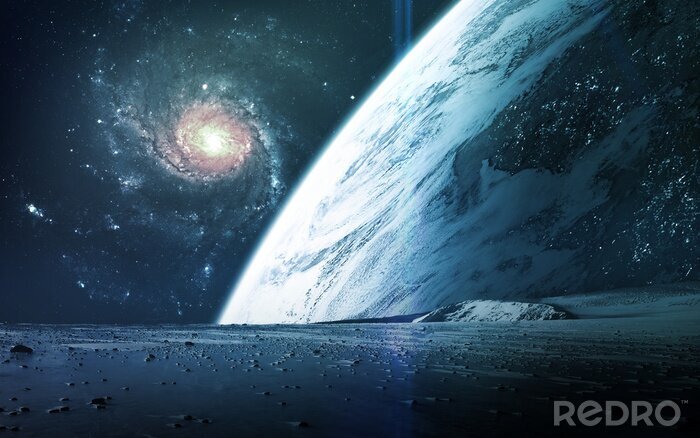 Fotobehang Abstracte wetenschappelijke achtergrond - planeten in de ruimte, nevel en sterren. Elementen van deze afbeelding geleverd door NASA nasa.gov