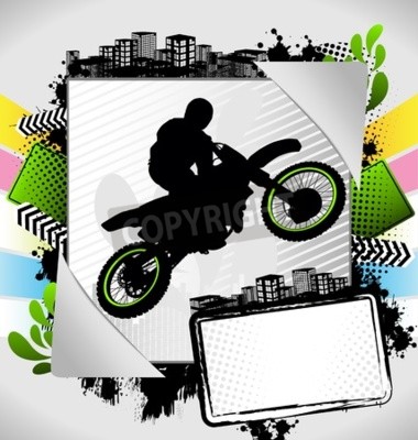 Fotobehang Abstracte zomer frame met motorrijder silhouet