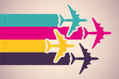 Achtergrond met kleurrijke vliegtuigen. Vector illustratie.