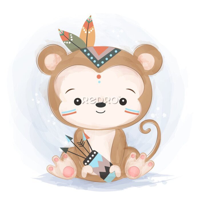 Fotobehang adorable monkey illustration for personal project,background, invitation, wallpaper and many more