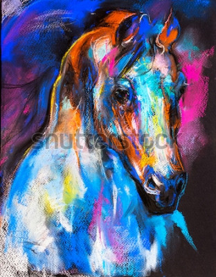 Fotobehang Afbeelding met een veelkleurige buste van een paard