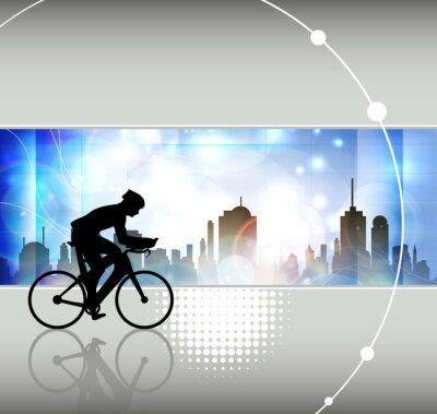 Afbeelding met fiets en stad op de achtergrond