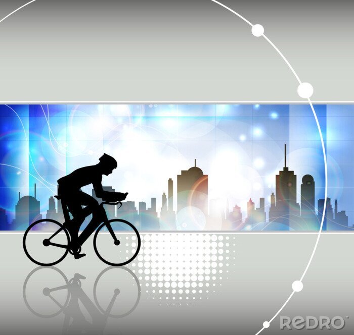 Fotobehang Afbeelding met fiets en stad op de achtergrond