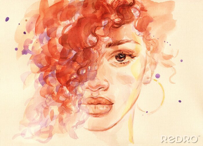 Fotobehang african american woman. illustration. watercolor painting
