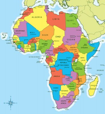 Afrika kaart met landen en steden